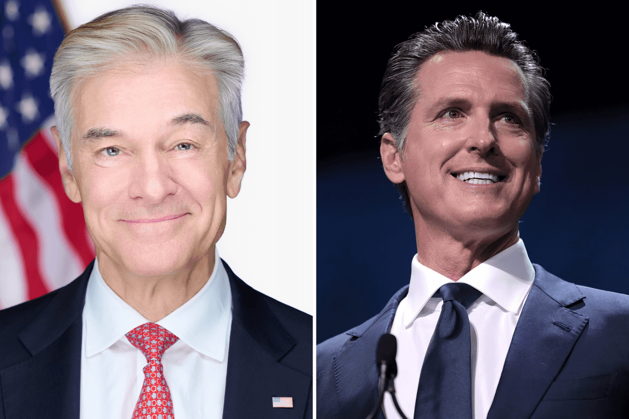 US administrator of Medicare and Medicaid services Mehmet Oz (left) and California Governor Gavin Newsom (right). Official photos.