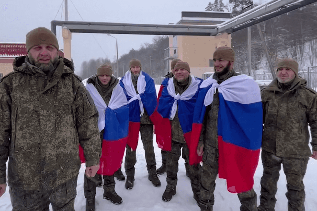 Chechen POWs. Screengrab from video.