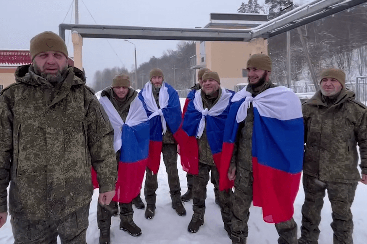 Chechen POWs. Screengrab from video.