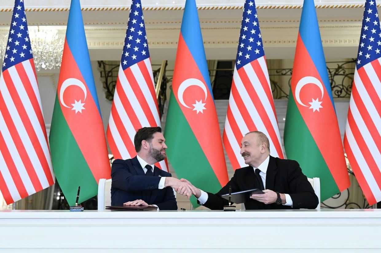 US Vice President JD Vance (left) and Azerbaijani President Ilham Aliyev at a signing ceremony in Baku on 10 February 2026. Official photo.