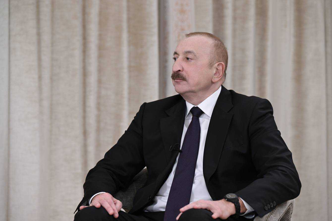 Azerbaijani President Ilham Aliyev being interviewed by France24 in February 2026. Official photo.