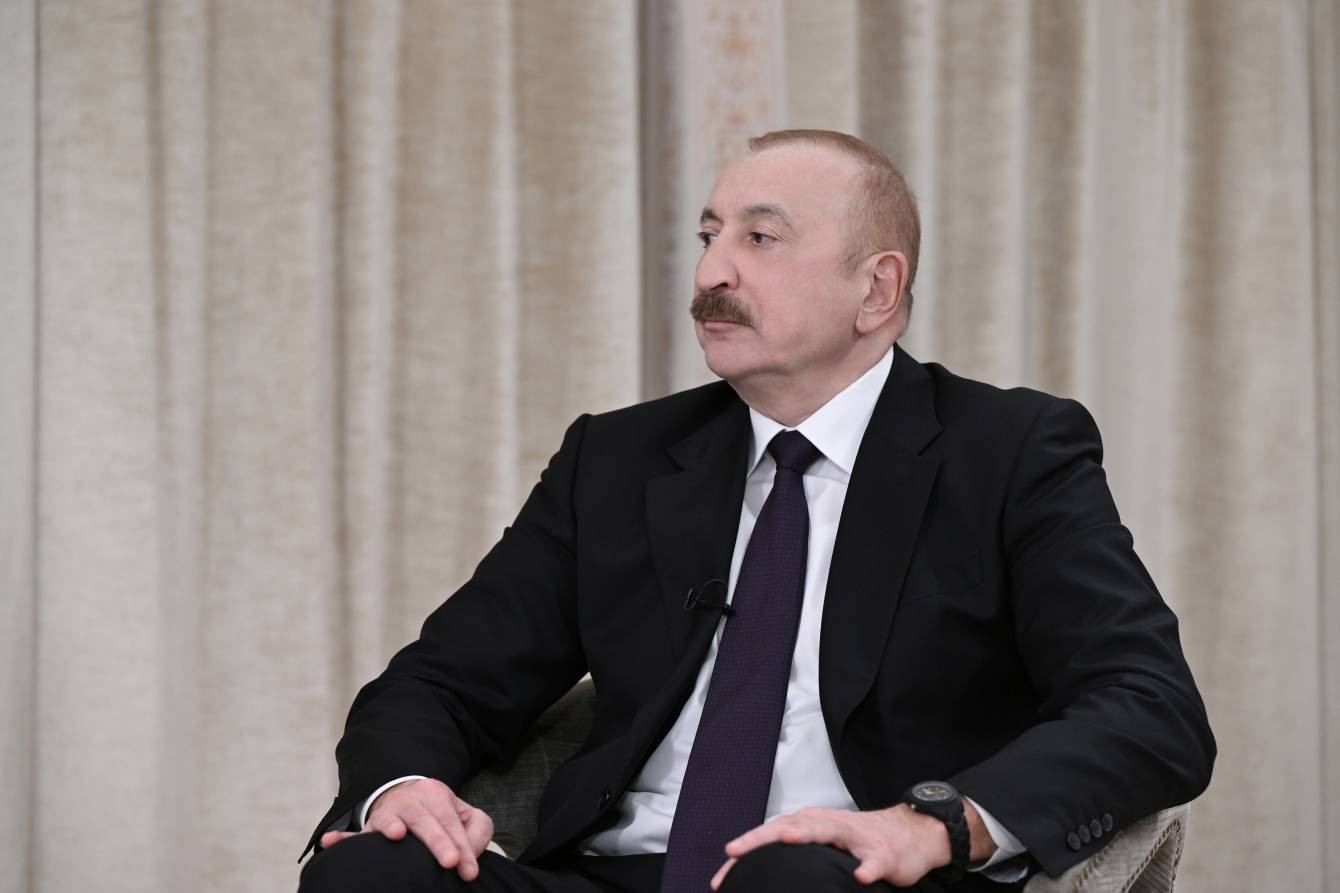 Azerbaijani President Ilham Aliyev being interviewed by France24 in February 2026. Official photo.