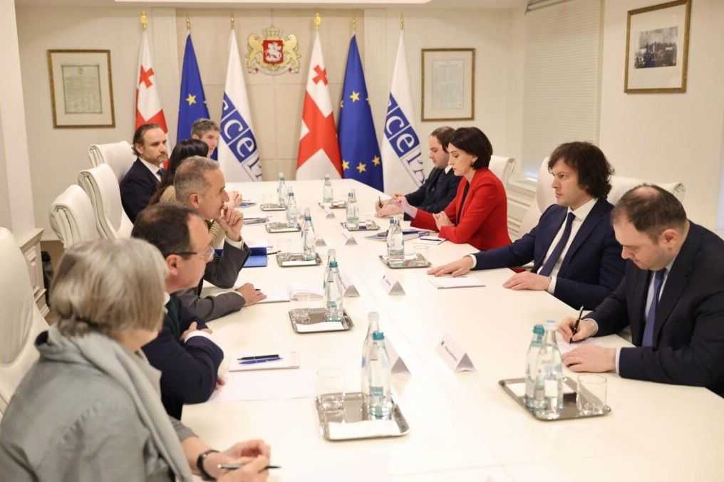 An OSCE delegation meeting Georgian officials, including Prime Minister Irakli Kobakhidze (centre-right) during a visit to the country on 10 March 2026. Official photo.