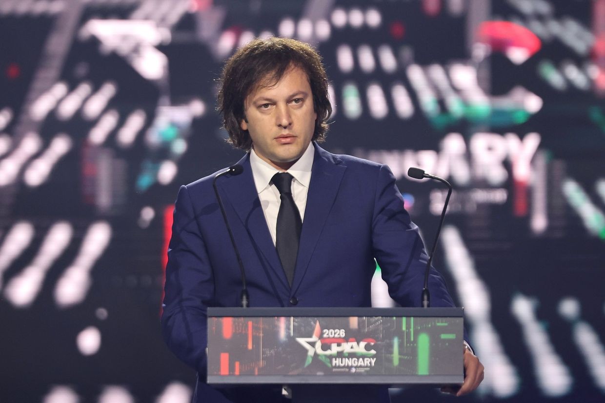 Prime Minister Irakli Kobakhidze speaking at CPAC Hungary on 21 March 2026. Official photo.