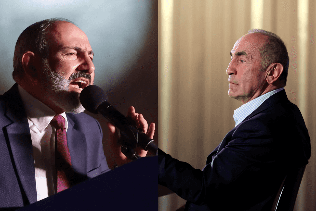 Prime Minister Nikol Pashinyan (2021) and ex-President Robert Kocharyan (2026). Photo: AP and official photo.
