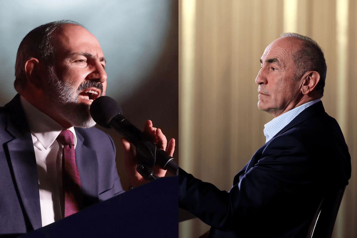 Prime Minister Nikol Pashinyan (2021) and ex-President Robert Kocharyan (2026). Photo: AP and official photo.