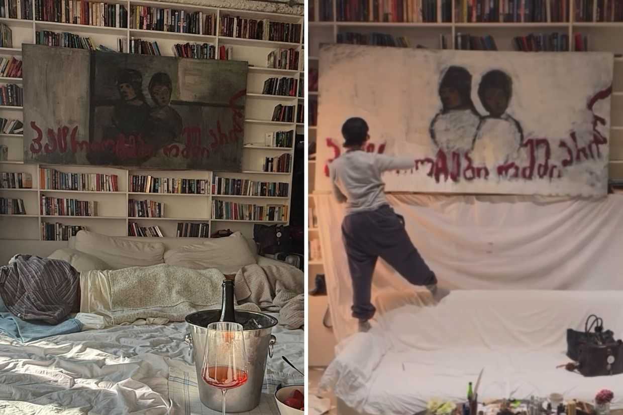 The painting before and after being painted over. Photos from social media.
