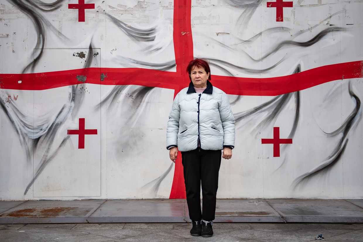 Darejan Tskhvitaria outside parliament where her tent was set up. Photo: Mariam Nikuradze/OC Media.