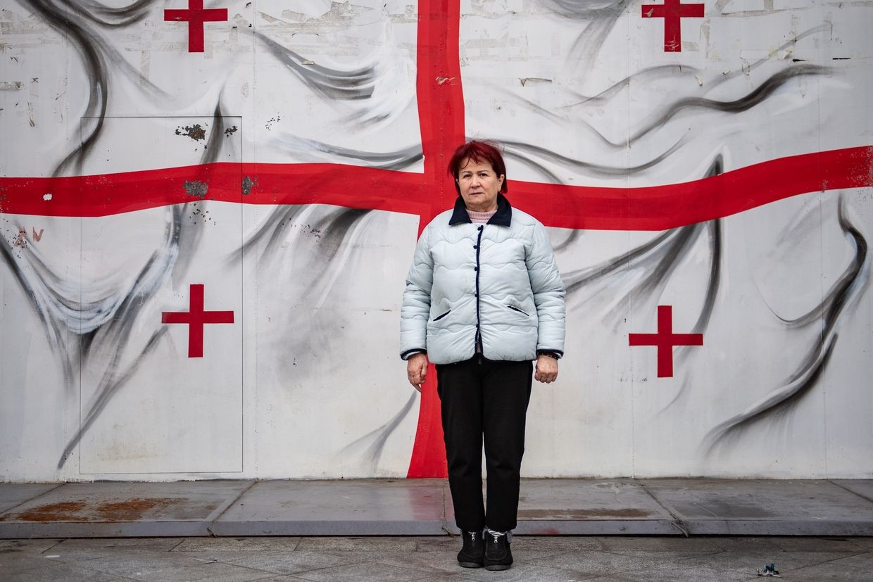 Darejan Tskhvitaria outside parliament where her tent was set up. Photo: Mariam Nikuradze/OC Media.