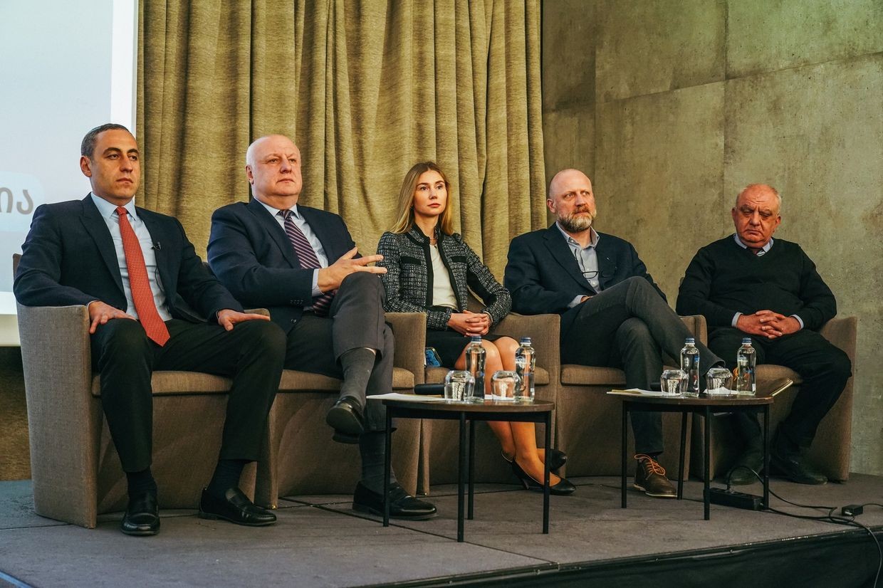 From left to right: Giorgi Vashadze of Strategy Aghmashenebeli; Gigi Tsereteli of European Georgia; Tina Bokuchava of the United National Movement (UNM); and Zurab Japaridze of Girchi — More Freedom. Photo via social media.
