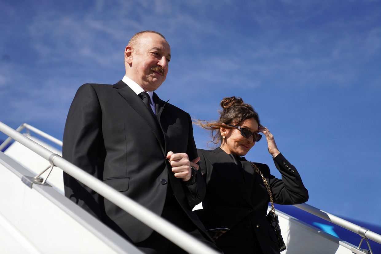Azerbaijani President Ilham Aliyev and his wife and Vice President Mehriban Aliyeva arrive in Tbilisi on 6 April 2026. Official photo.