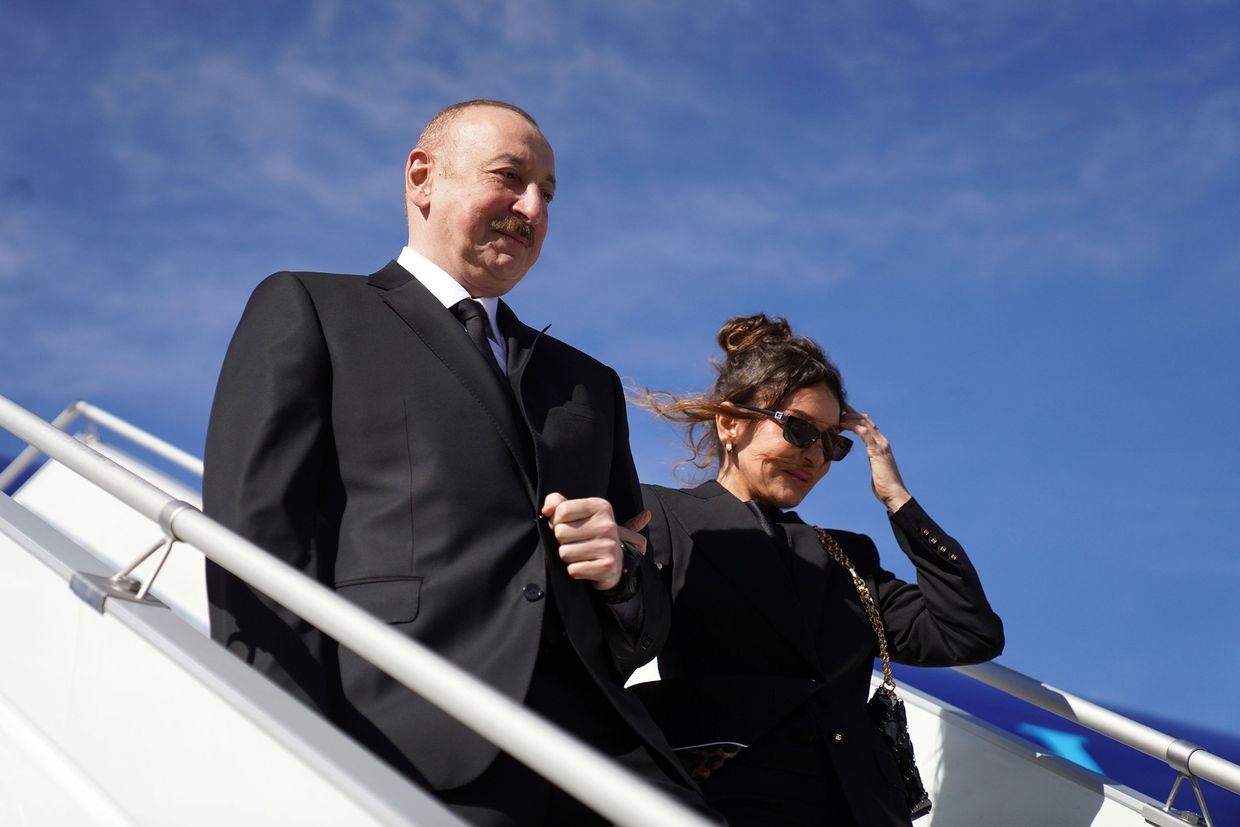 Azerbaijani President Ilham Aliyev and his wife and Vice President Mehriban Aliyeva arrive in Tbilisi on 6 April 2026. Official photo.