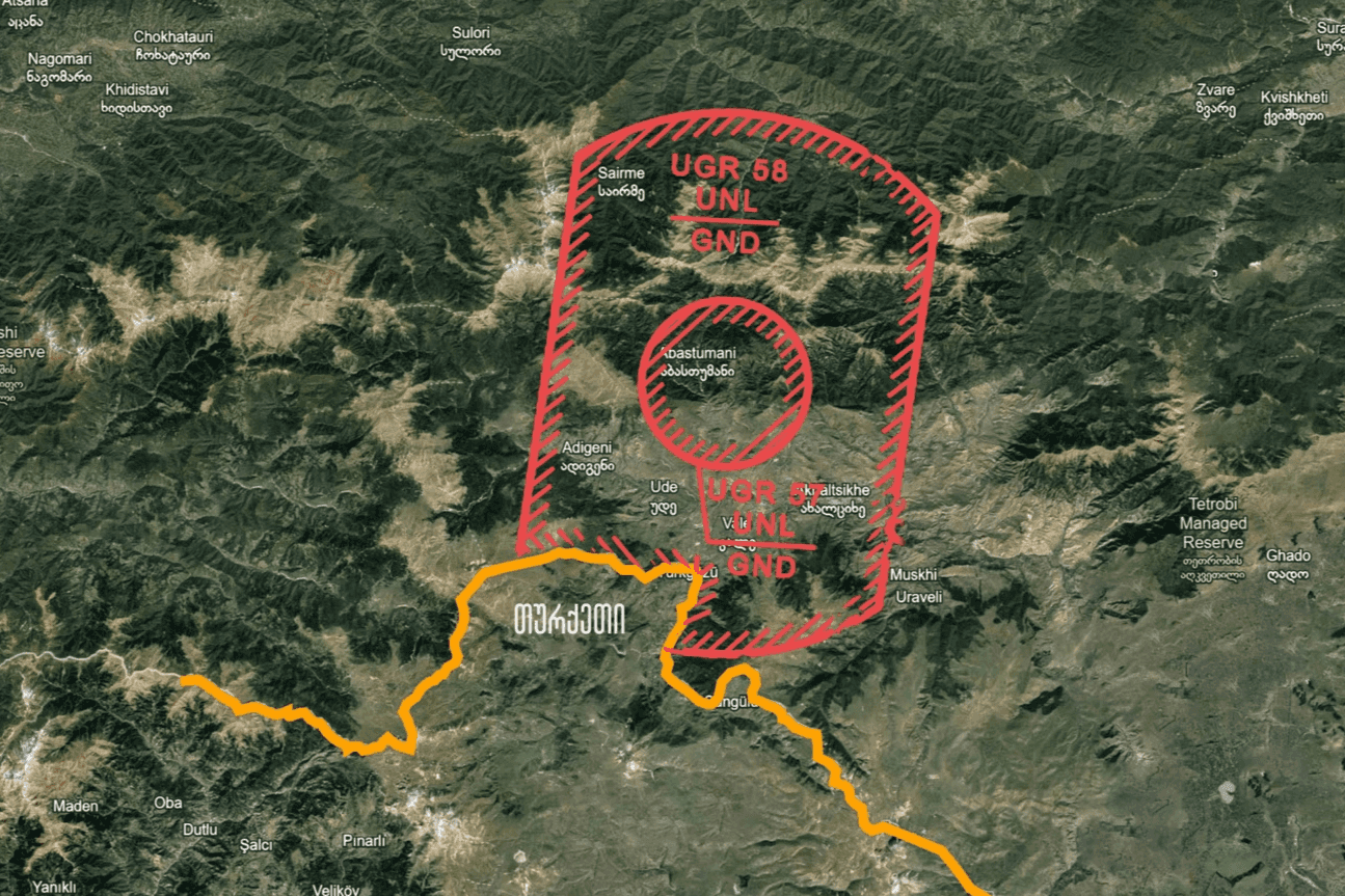 The airspace closure over Abastumani and several other regions in Georgia's southern border with Turkey. Via RFE/RL.