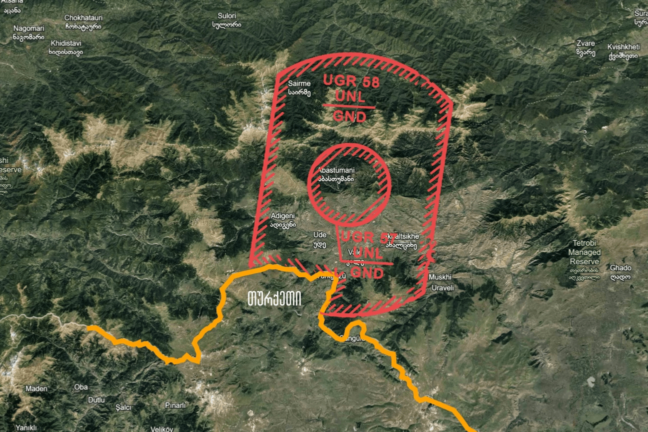 The airspace closure over Abastumani and several other regions in Georgia's southern border with Turkey. Via RFE/RL.