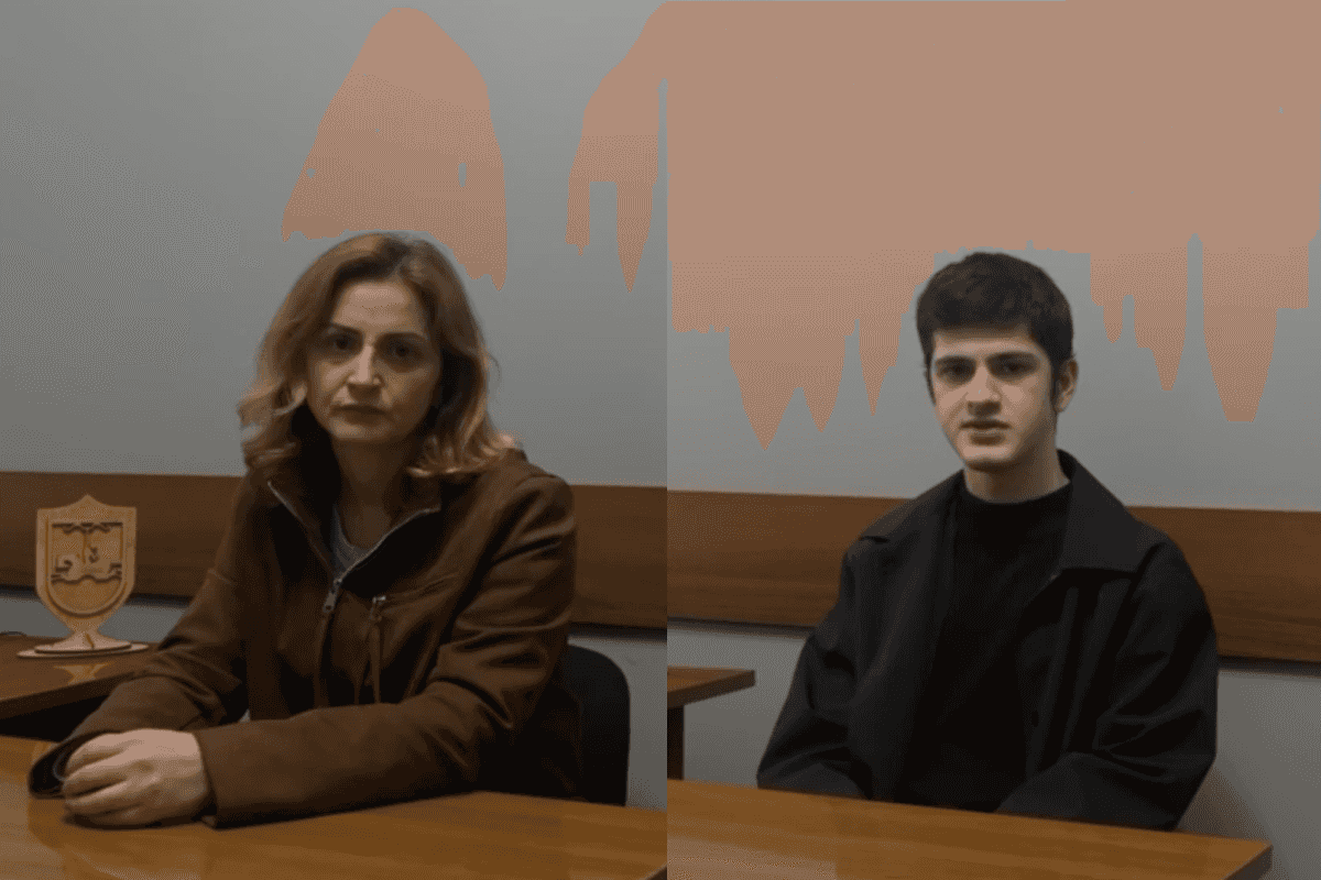 Nina Bronik and her son Timur Ugurov being interrogated by the authorities in Abkhazia. Screengrab via official video.