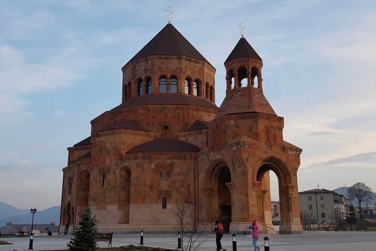 The Holy Mother of God Cathedral in Stepanakert, Nagorno-Karabakh. Photo via Wikimedia Commons.