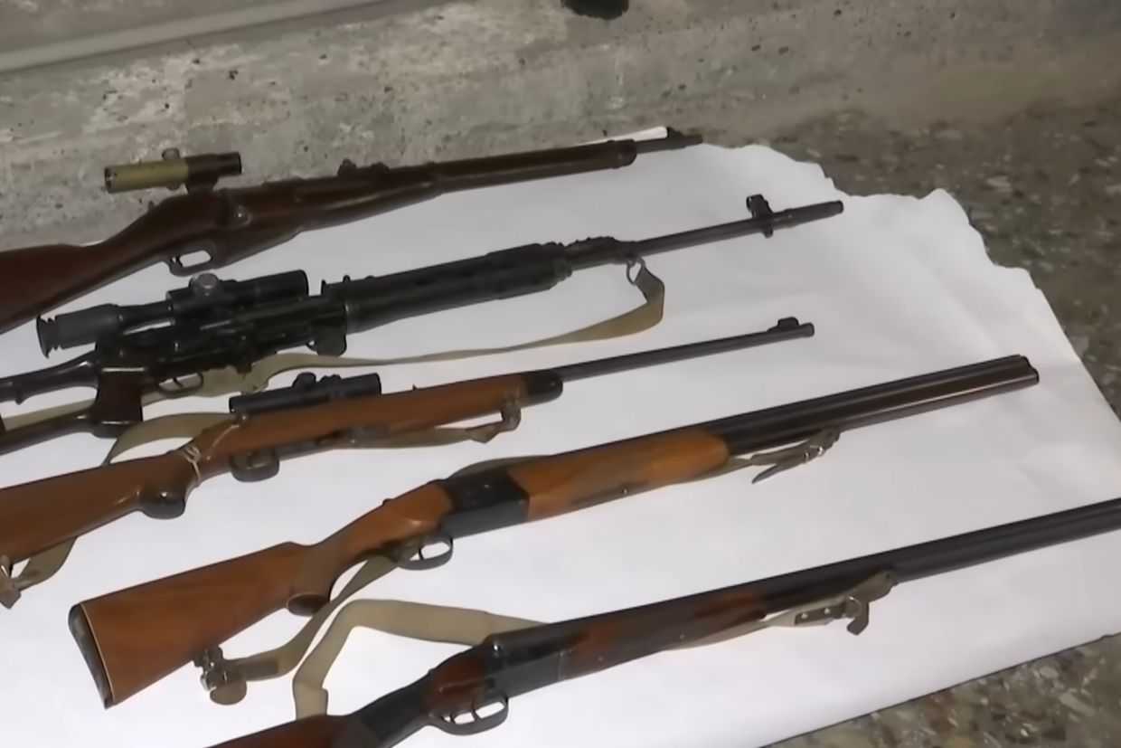 Weapons seized in the police operation in April 2026. Screengrab from video from the Georgian Interior Ministry.