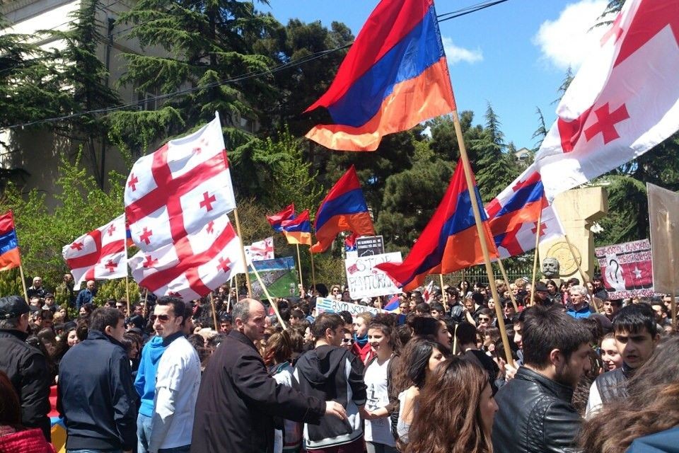 Armenian community protest in Tbilisi, near the Turkish Embassy, on Armenian Genocide Remembrance Day in 2013. Photo: Netgazeti.
