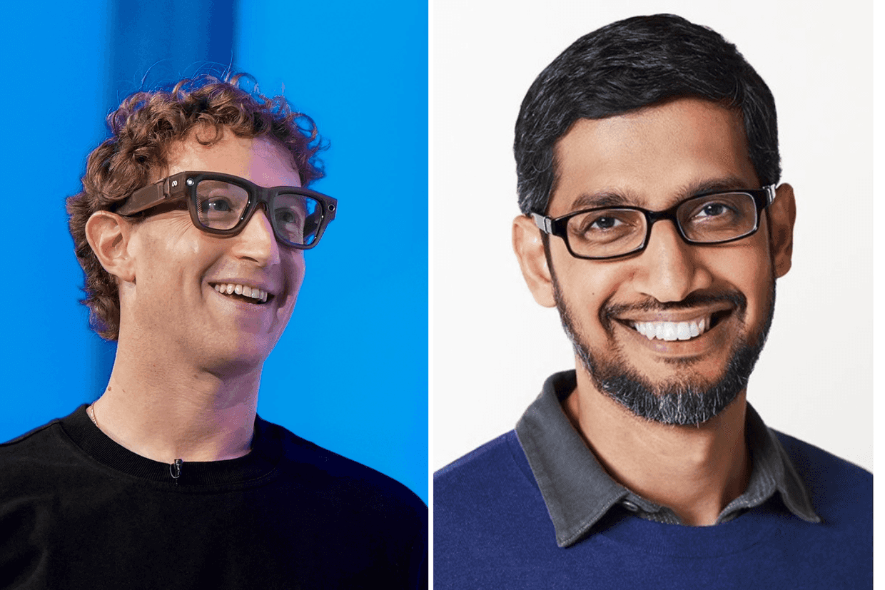 Meta CEO Mark Zuckerberg (left) and Alphabet CEO Sundar Pichai (right). Photos: Social media.