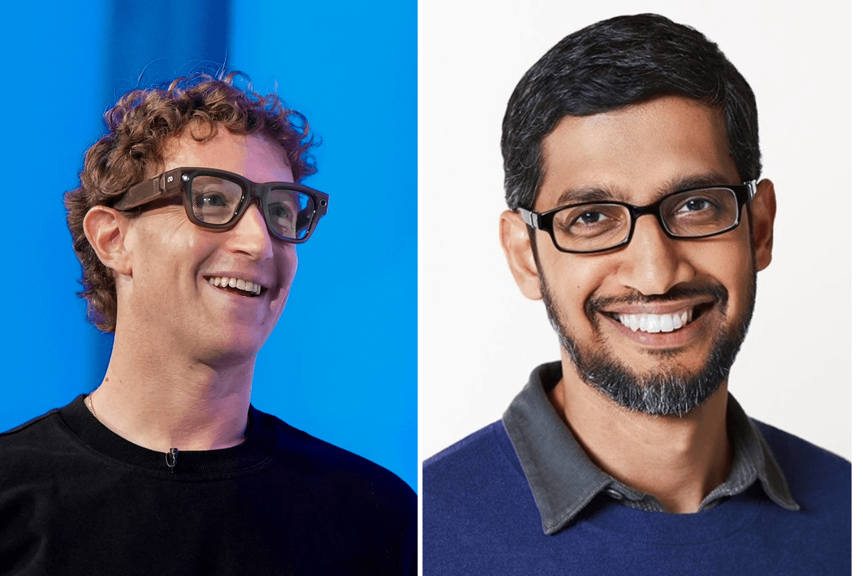 Meta CEO Mark Zuckerberg (left) and Alphabet CEO Sundar Pichai (right). Photos: Social media.