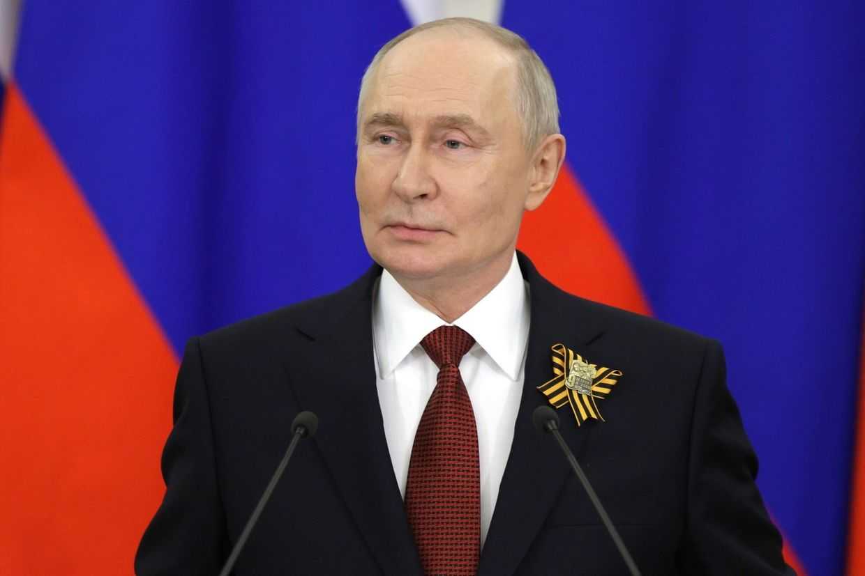Russian President Vladimir Putin at a press conference on 9 May 2026. Official photo.