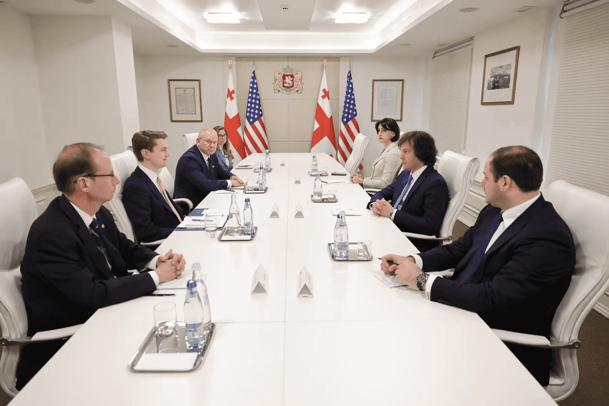 Georgian Prime Minister Irakli Kobakhidze (centre on the left) meets with a US State Department Delegation on 25 May 2026. Official photo.