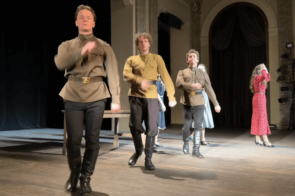 Performance by Russian students at the Shota Rustaveli State Theatre in Tbilisi. Screengrab from social media.