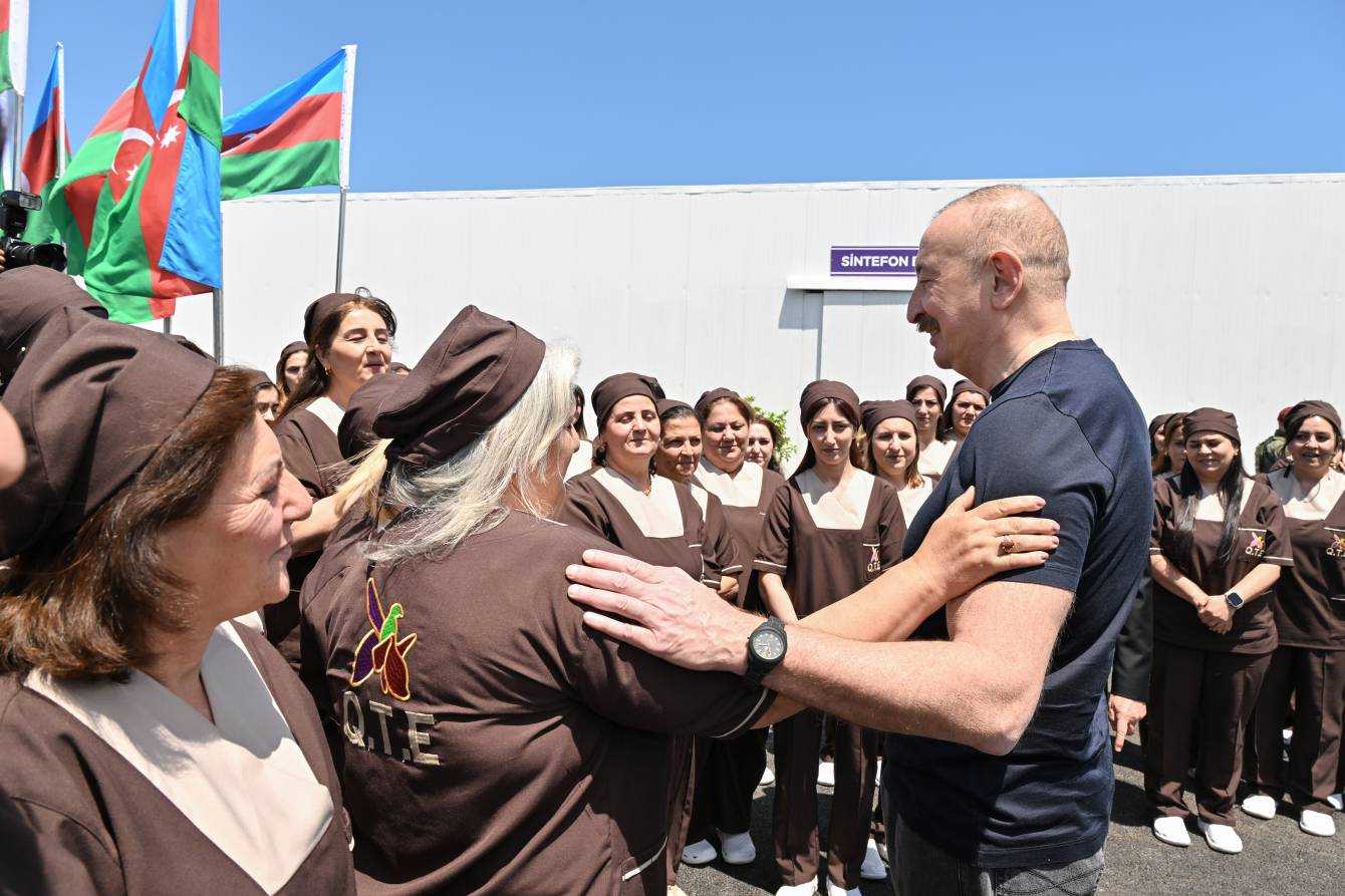 President Ilham Aliyev during the opening ceremony of a textile factory in Khojaly on Independence Day. Official photo.