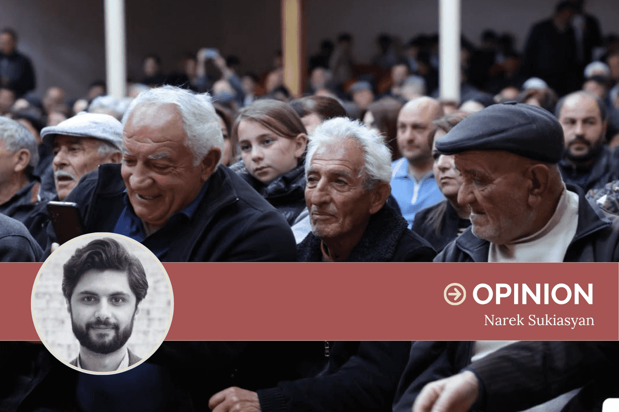 Prospective voters wait to hear from incumbent Prime Minister Nikol Pashinyan during his pre-election campaign in May 2026. Photo via social media.