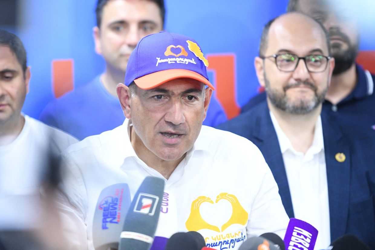 Armenian Prime Minister Nikol Pashinyan claiming victory as only 10% of votes are counted. Photo: Mariam Nikuradze/OC Media.