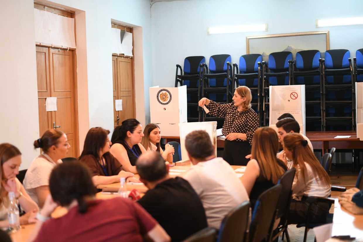 Votes being counted at a polling station in Yerevan. Photo: Mariam Nikuradze/OC Media.