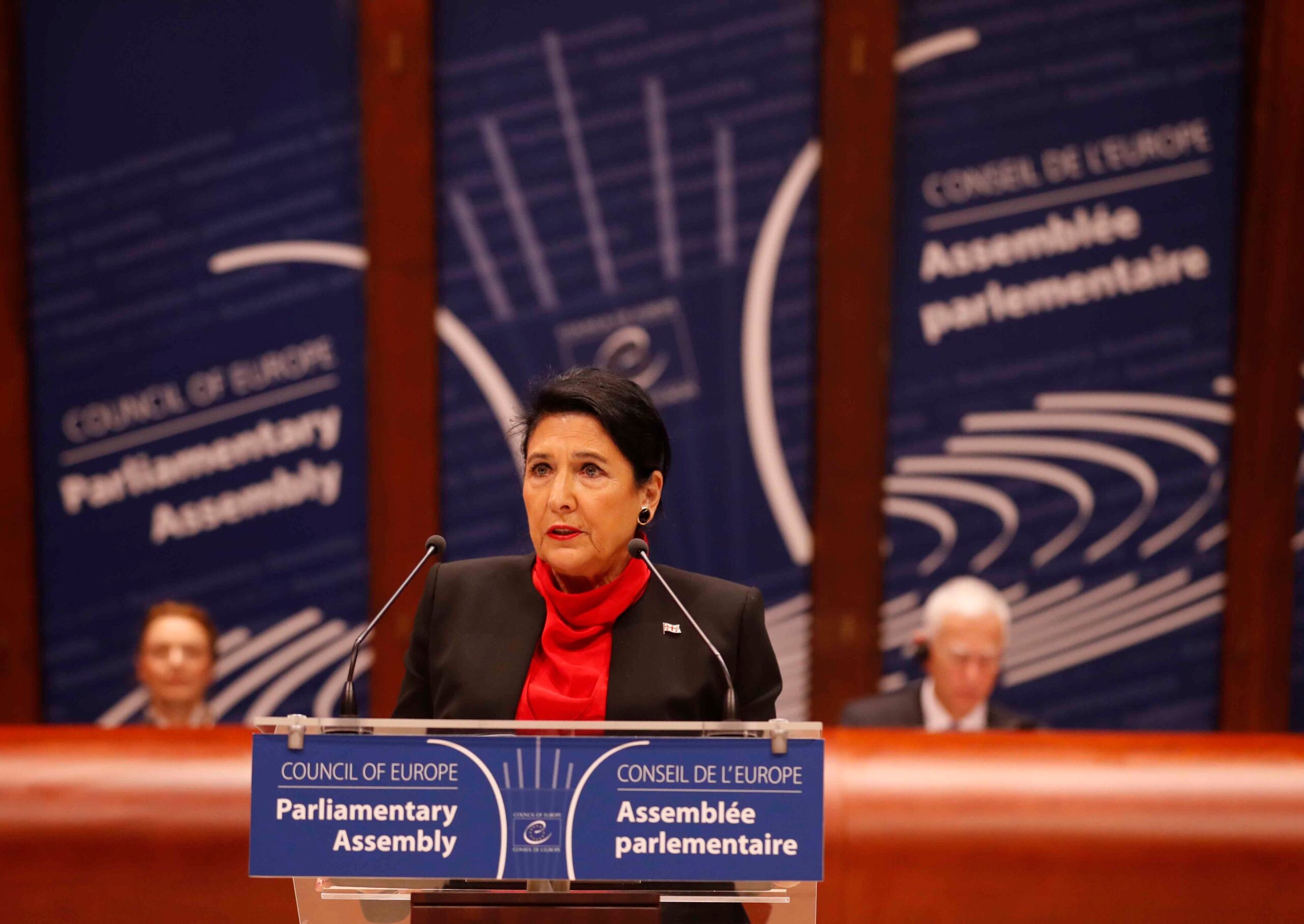 Georgian President Salome Zurabishvili addressing the Parliamentary Assembly of the Council of Europe on 27 January. Official picture.