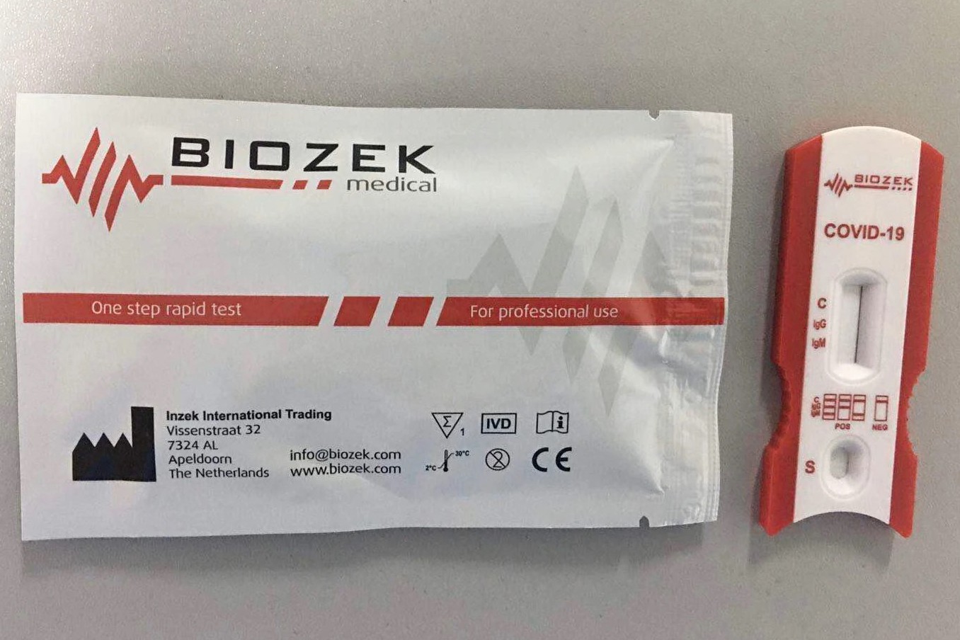 A Biozek rapid antibody test. Image via Dawn Pharma.