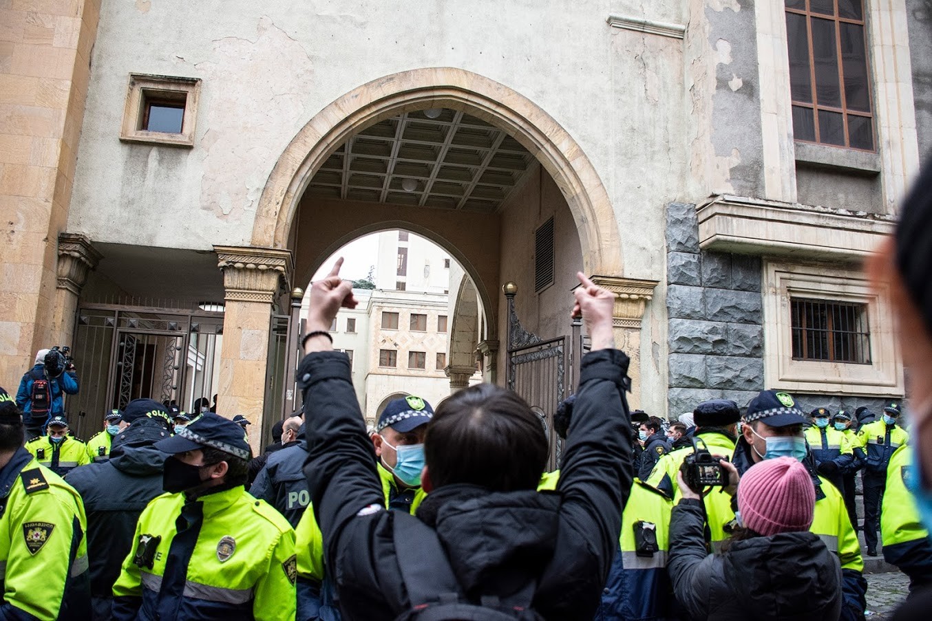 Protester outside of Georgia's Parliament. Photo: Mariam Nikuradze/OC Media.