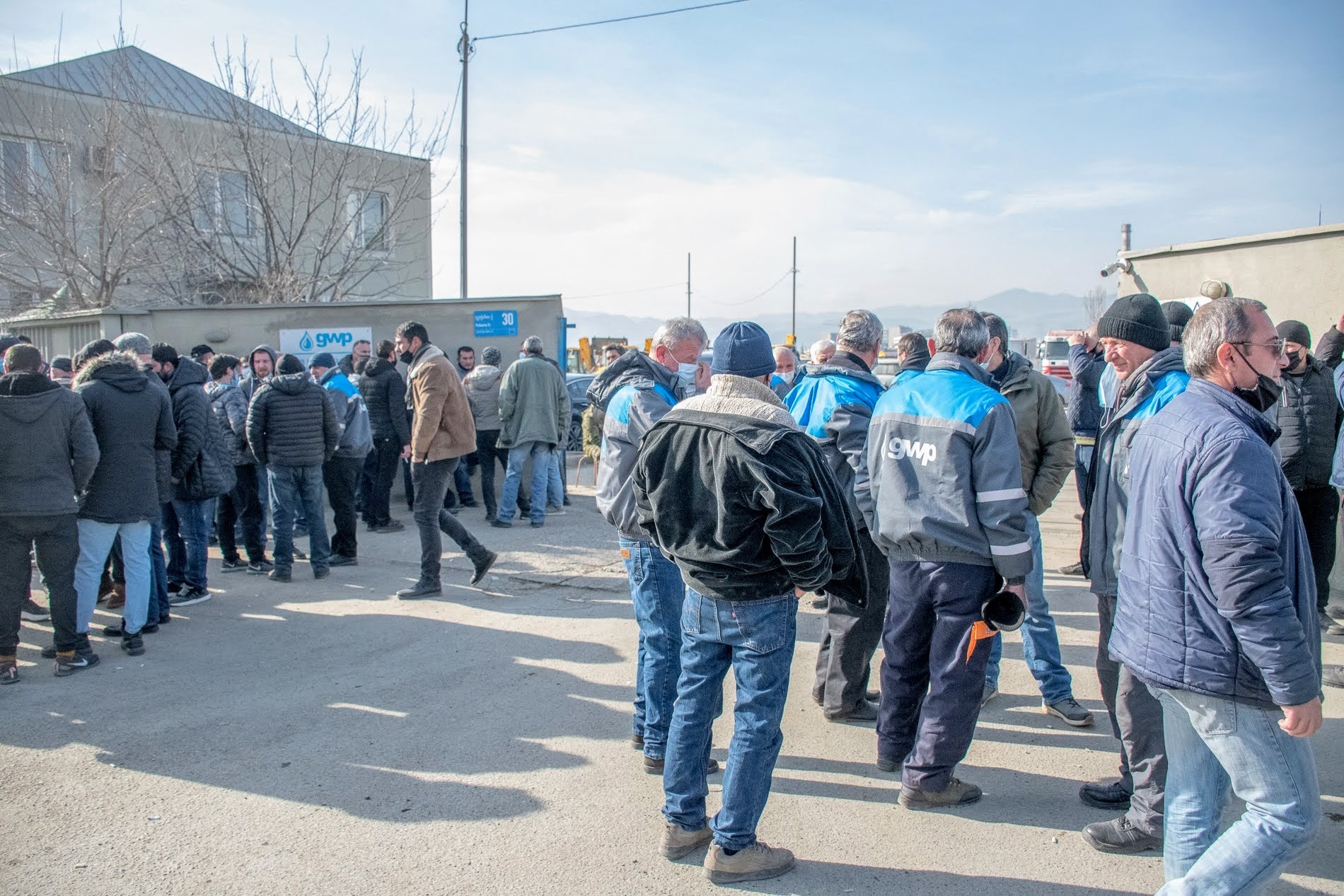 Drivers picketing outside the Georgian Water and Power offices in Tbilisi. Photo: Shota Kincha/OC Media.