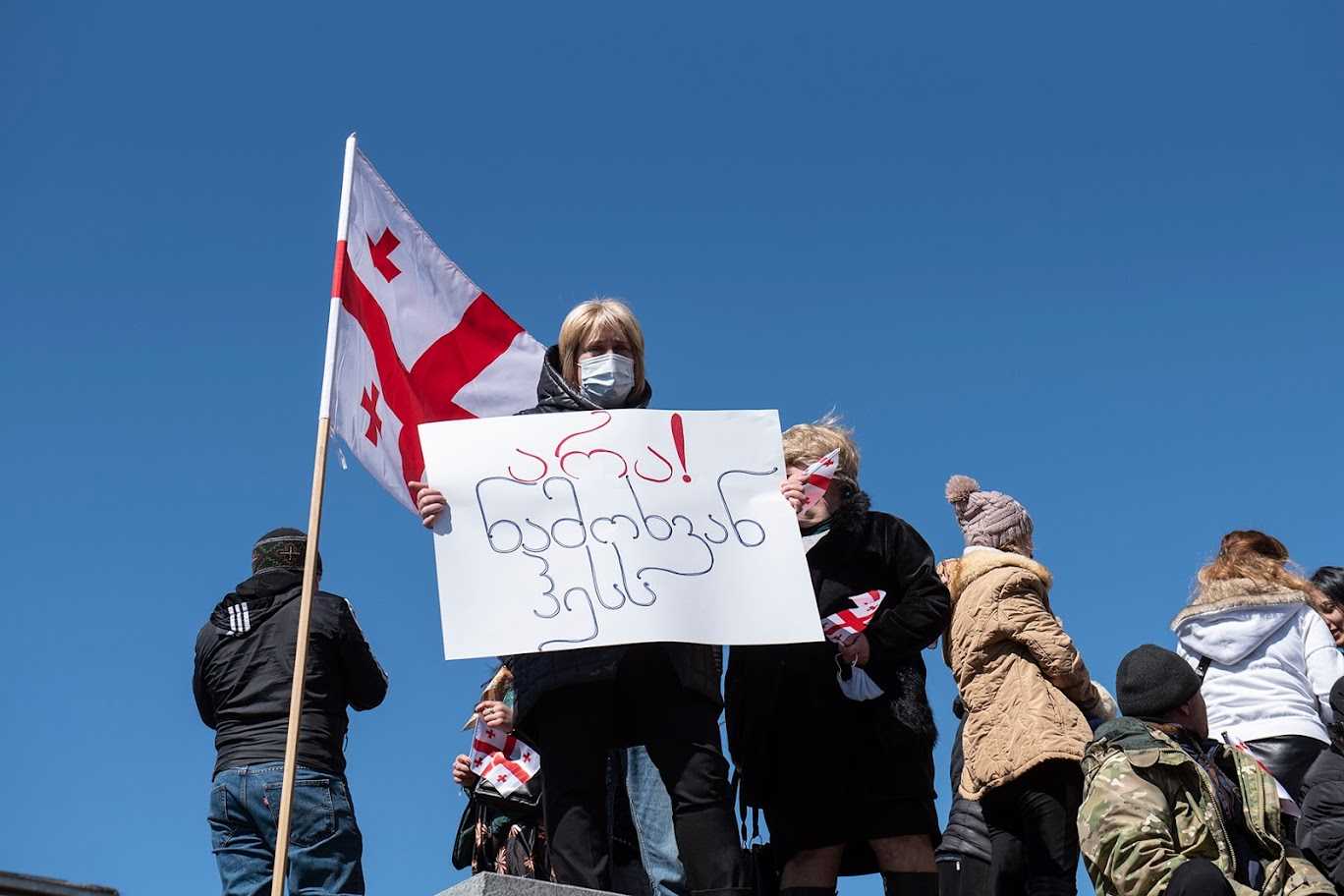 ‘No to Namakhvani Dam’. A protest against the Namakhvani project in Kutaisi in March. Photo: Mariam Nikuradze/OC Media.