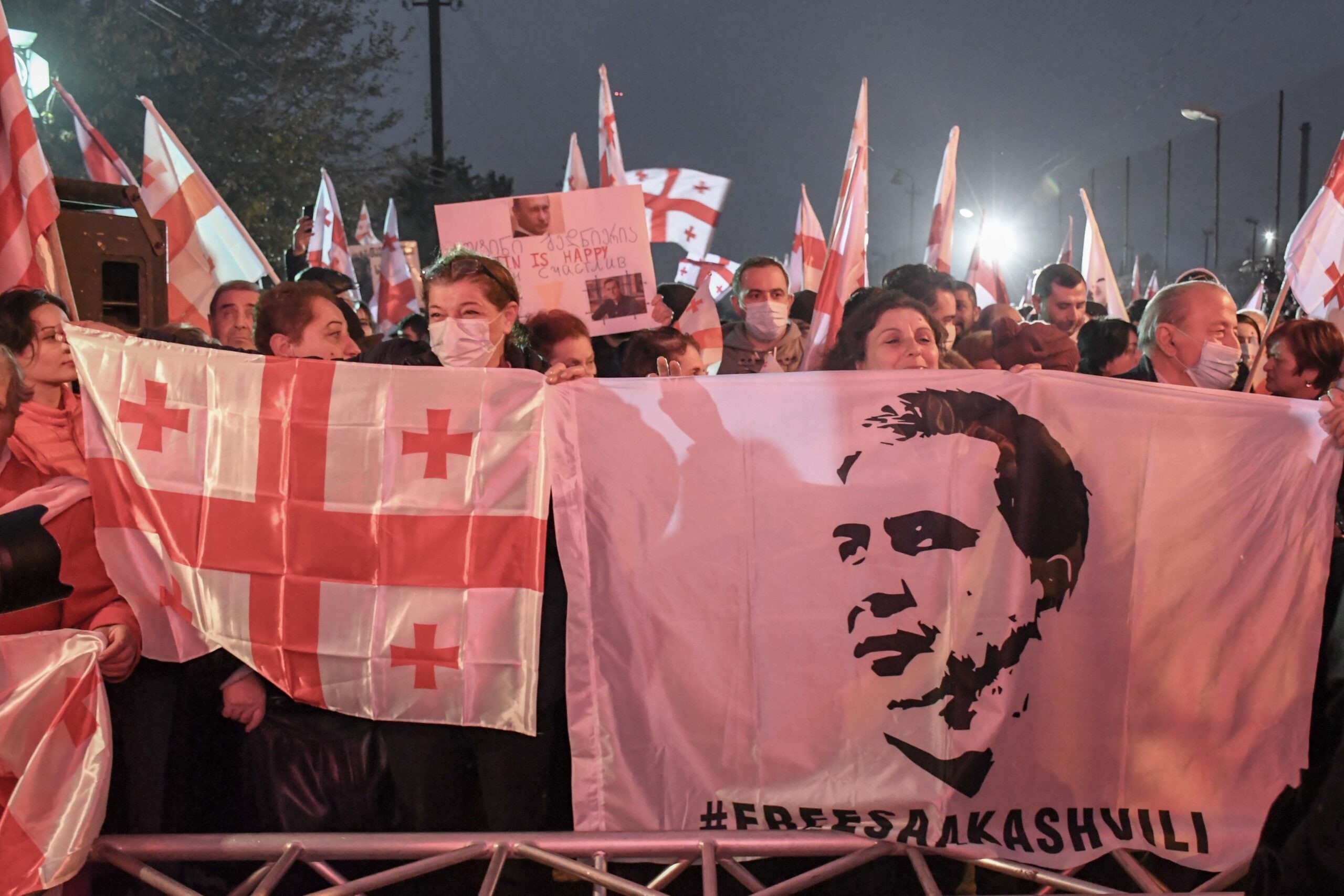 Protesters outside the Rustavi Prison 12 on 7 November 2021. Photo: Shota Kincha/OC Media.