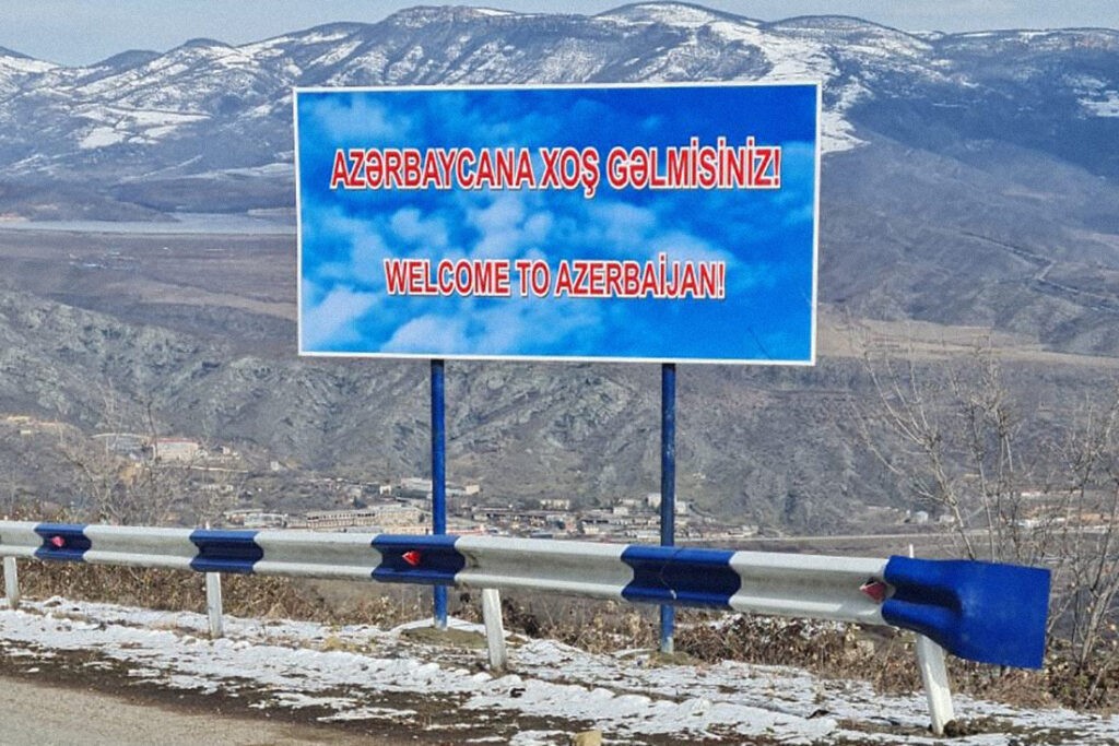 An Azerbaijan-installed sign on the Goris-Kapan road. Photo: Ombudsman.am.