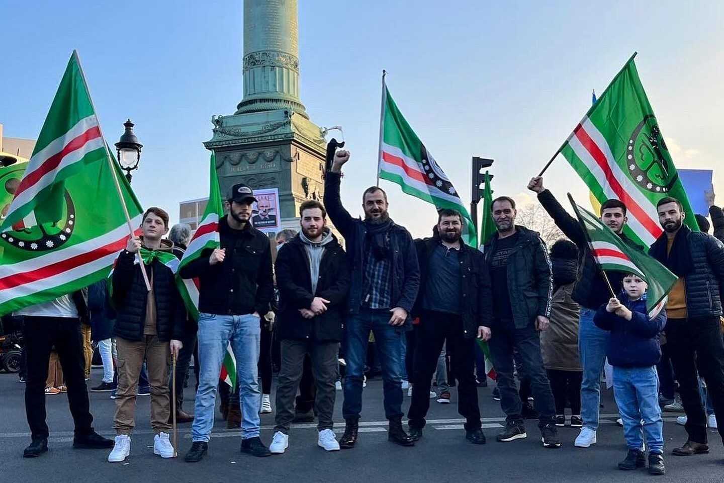 Members of the Assembly of Chechens of Europe at a protest against the Russian invasion on 7 March in Paris.