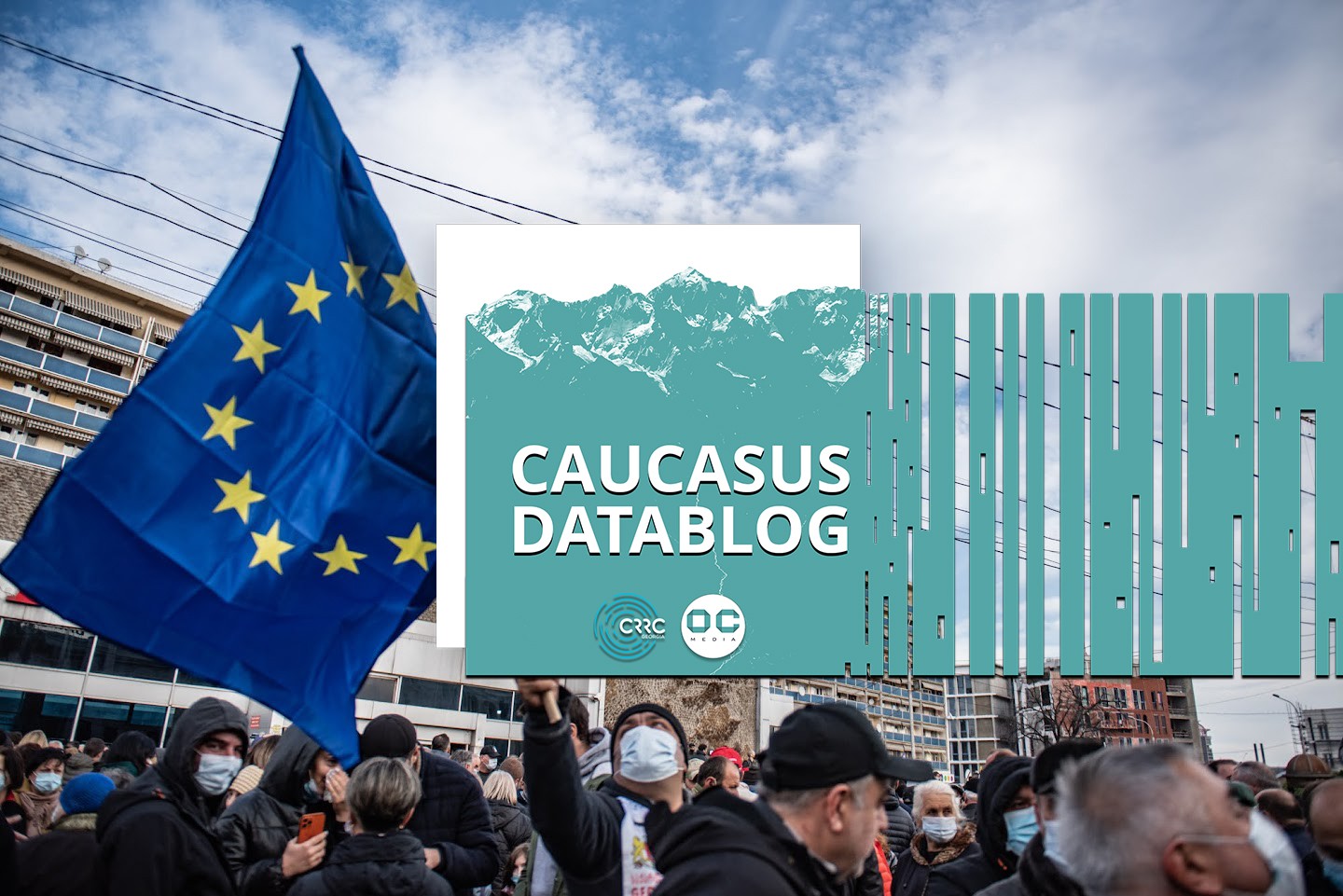 A man waves an EU flag at a political protest in Georgia. Photo: Mariam Nikuradze/OC Media.