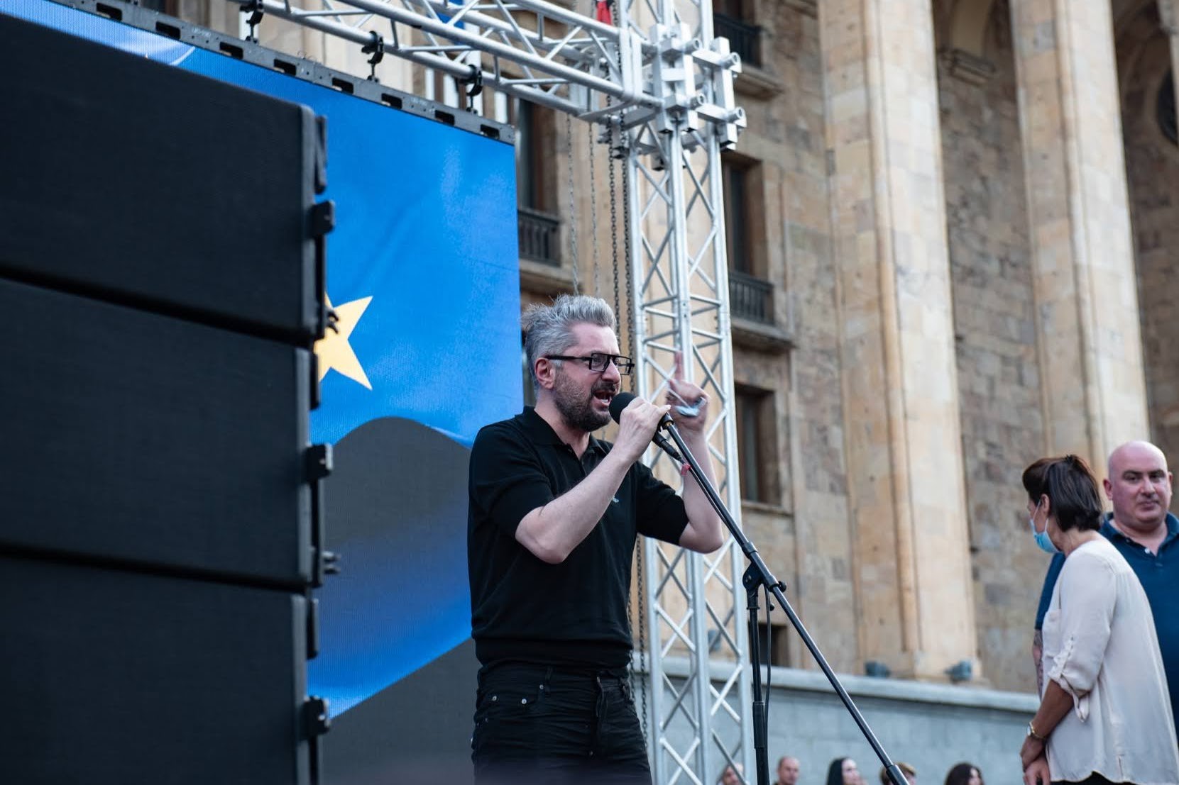 Nika Gvaramia addressing an anti-government demonstration on 17 July 2021 in Tbilisi. Photo: Mariam Nikuradze/OC Media.