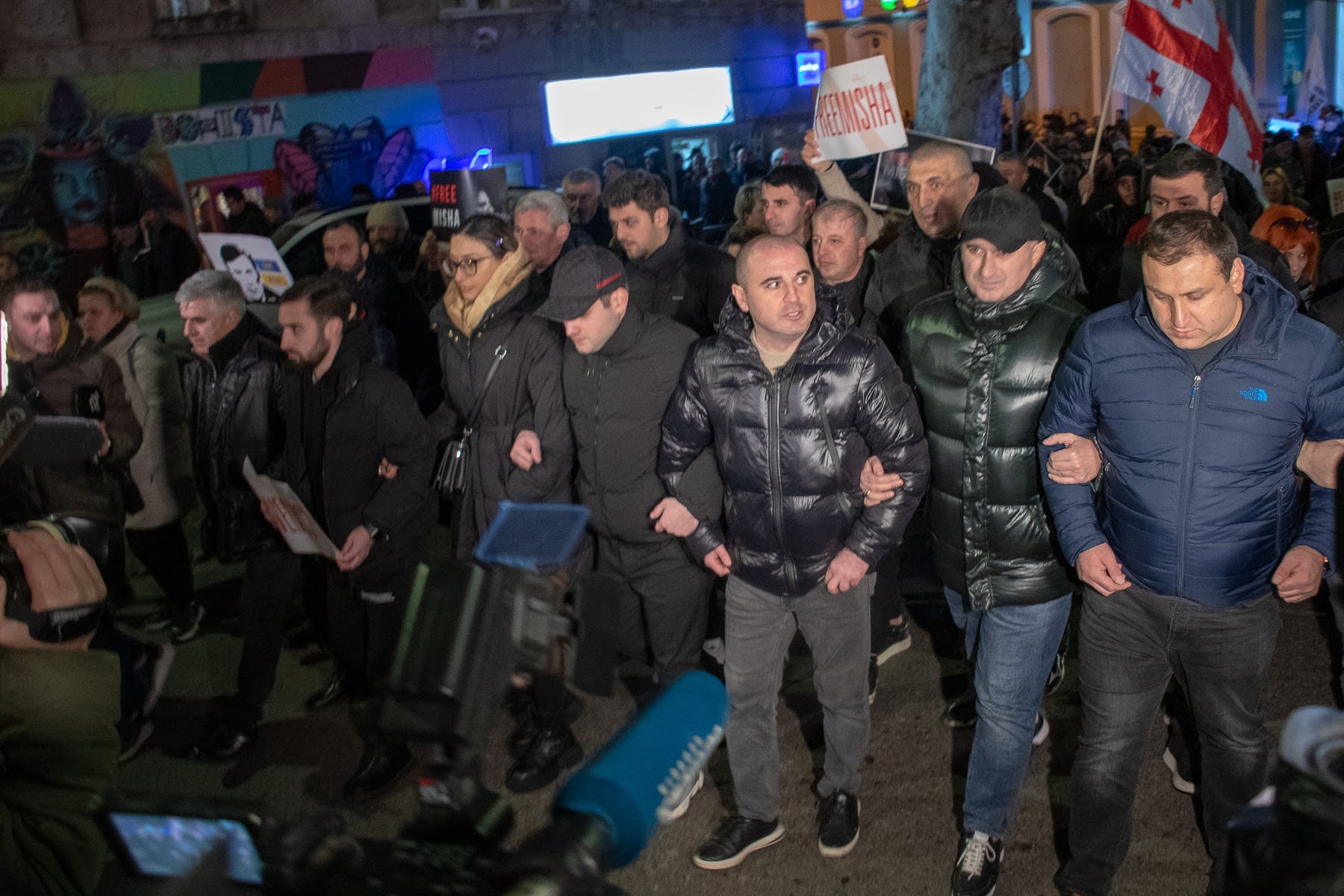 Levan Khabeishvili leading a pro-Saakashvili demonstration in Tbilisi on 4 January. Photo: Shota Kincha/OC Media