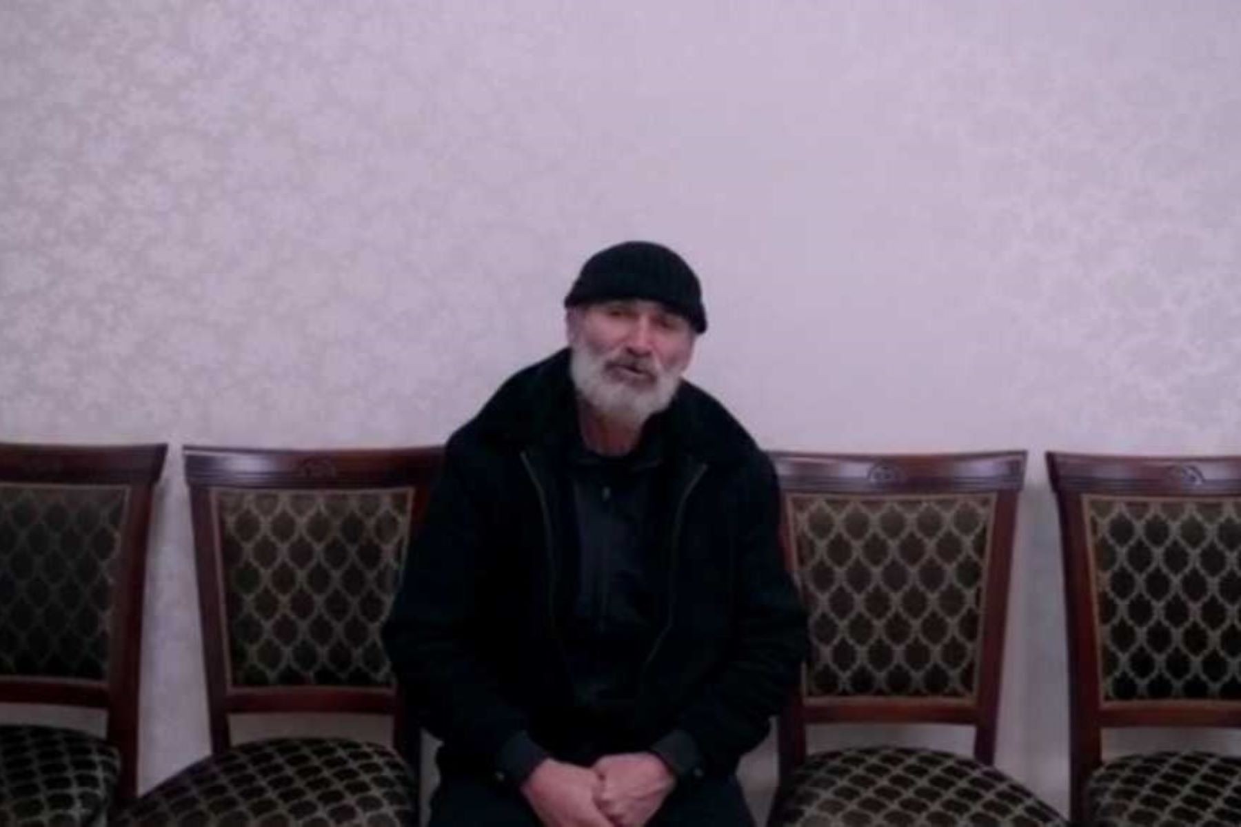 The father of the 19-year-old killed in November, calling for an end to the protests in a video published by local government. Screenshot from Kayakentsky District Administration Telegram channel.