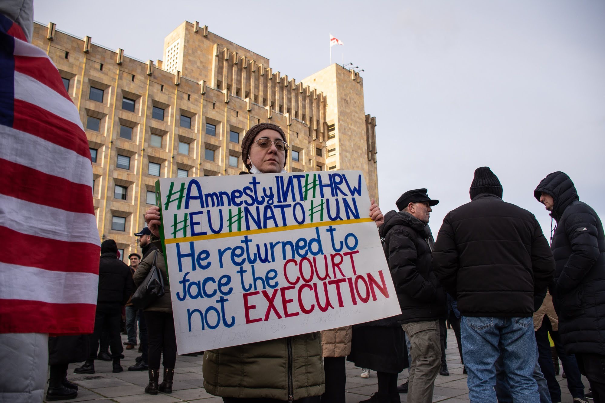 A woman protests in support of Mikheil Saakashvili on 7 February. Photo: Mariam Nikuradze/OC Media.