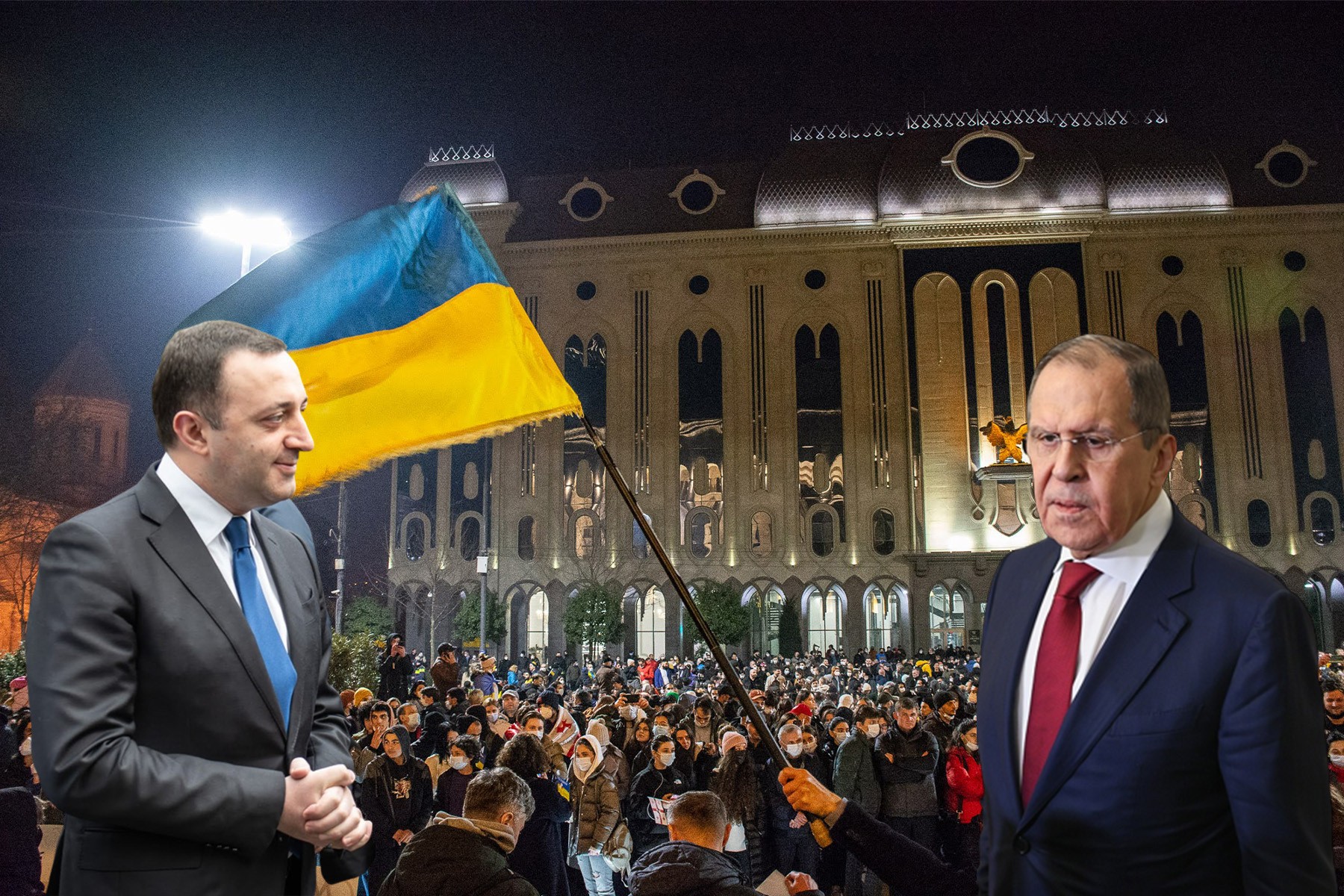 Georgian Prime Minister Irakli Gharibashvili and Russian Foreign Minister Sergey. Illustration by Shota Kincha.