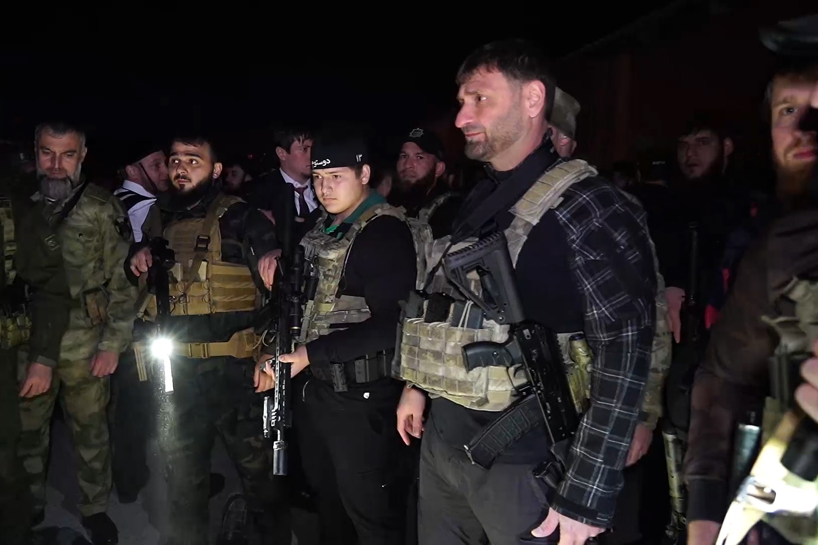 Head of Chechnya Ramzan Kadyrov posted footage on his Telegram channel of him attended the scene along with his 15-year-old son, who was carrying an assault rifle.