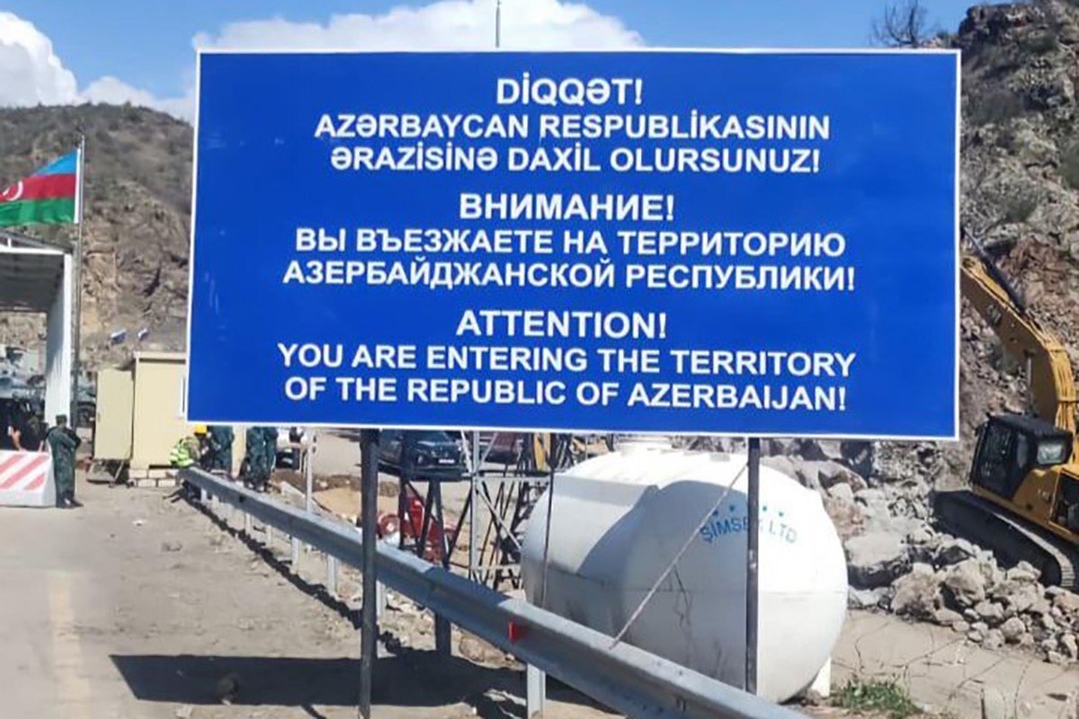 A sign spread on Azerbaijani social media showing a sign at the border checkpoint.