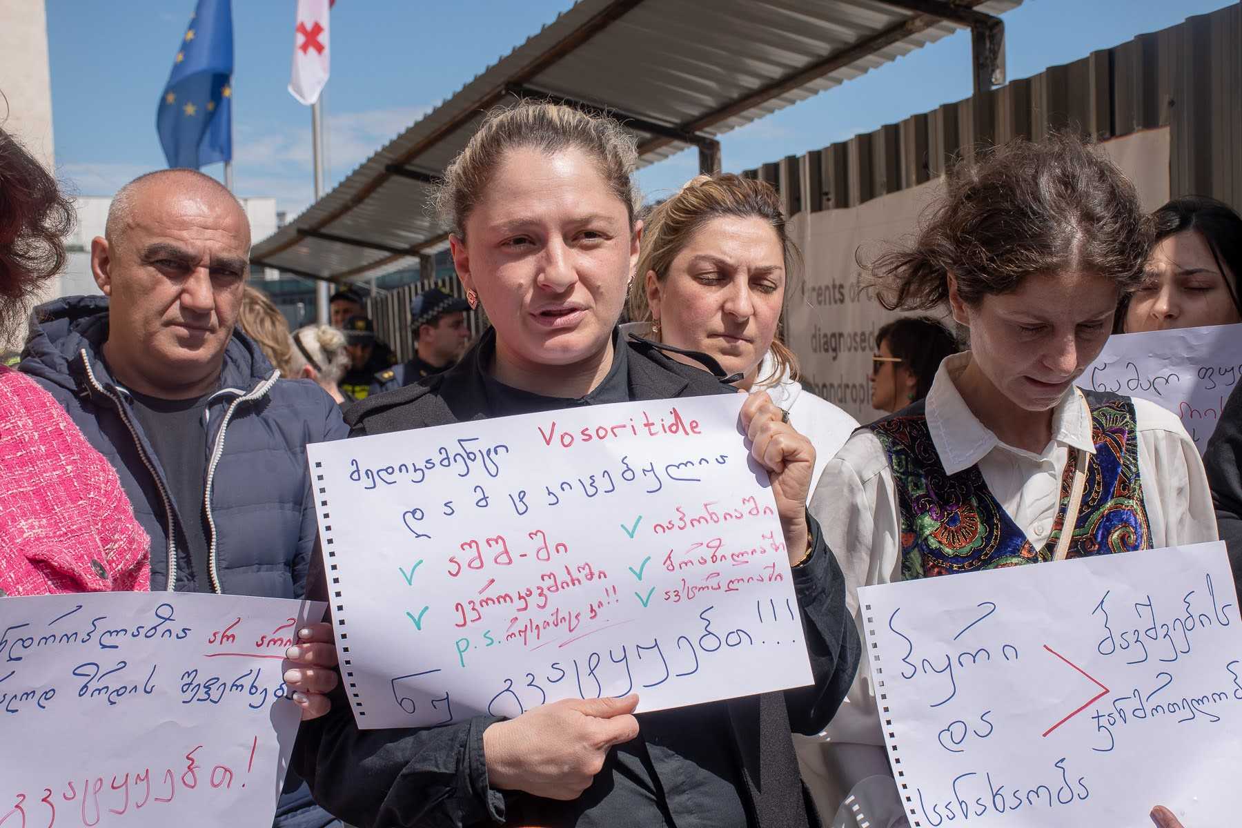 Ketevan Begiashvili (centre): Mother of 13-year-old Zako Mushkudiani. Co-founder of Little People from Georgia. Shota Kincha/OC Media.