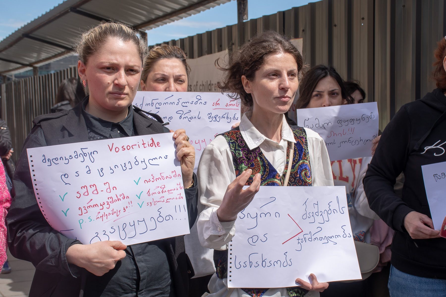 Parents of children with achondroplasia protesting outside Georgia’s government chancellery. Photo: Shota Kincha/OC Media