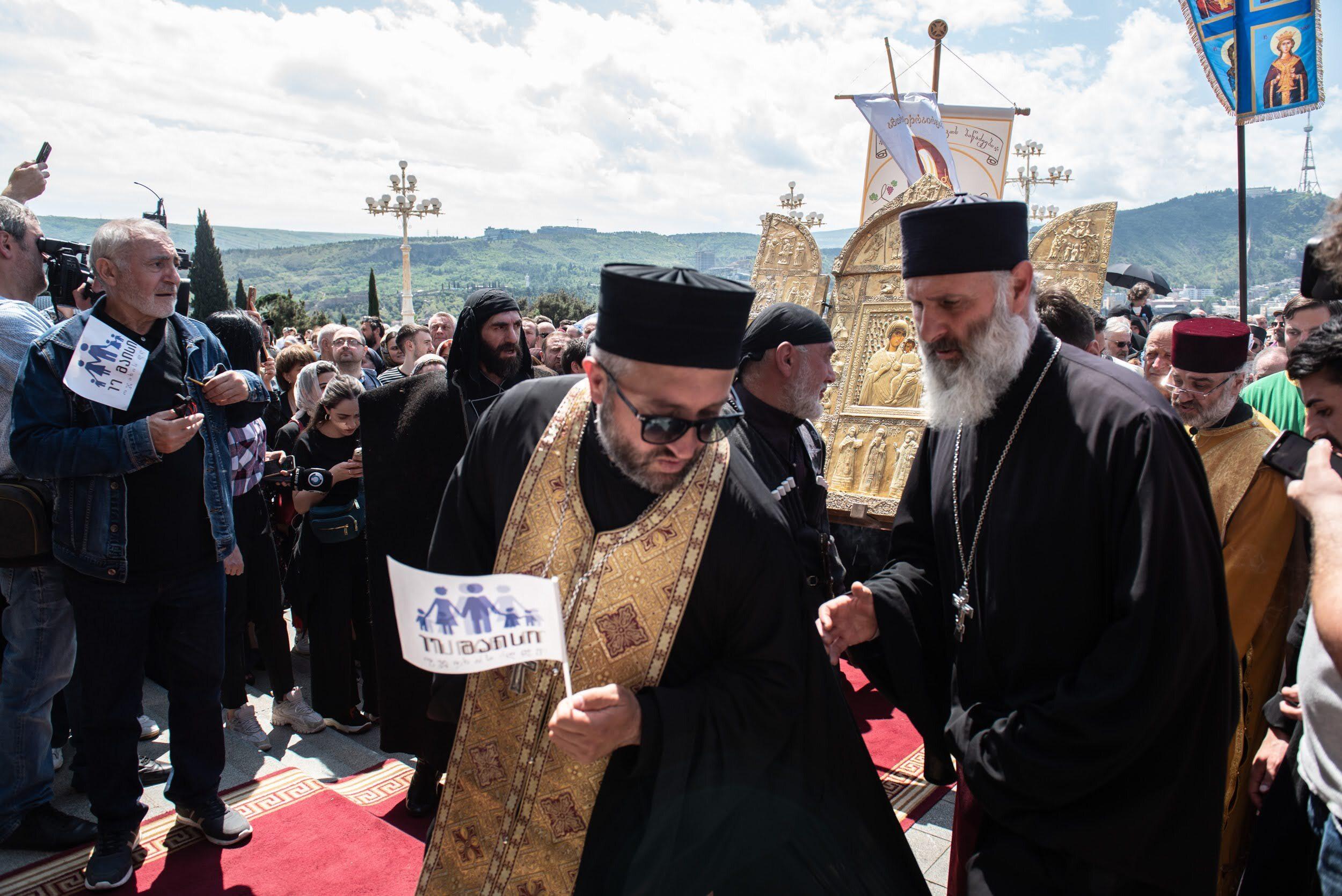 Orthodox priests celebrate family purity day on 17 May 2023, the same day as International Day Against Homophobia, Biphobia and Transphobia. Photo: Mariam Nikuradze/OC Media.